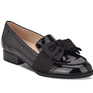 Black Patent Leather Loafers with Bow
